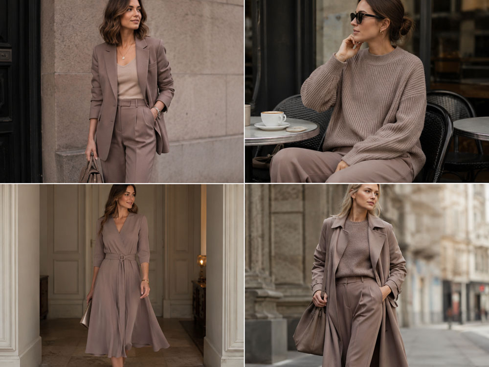 Stylizacje w kolorze taupe